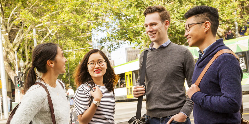 Four Students Meeting in Melbourne CBD Spring and Collins Streets