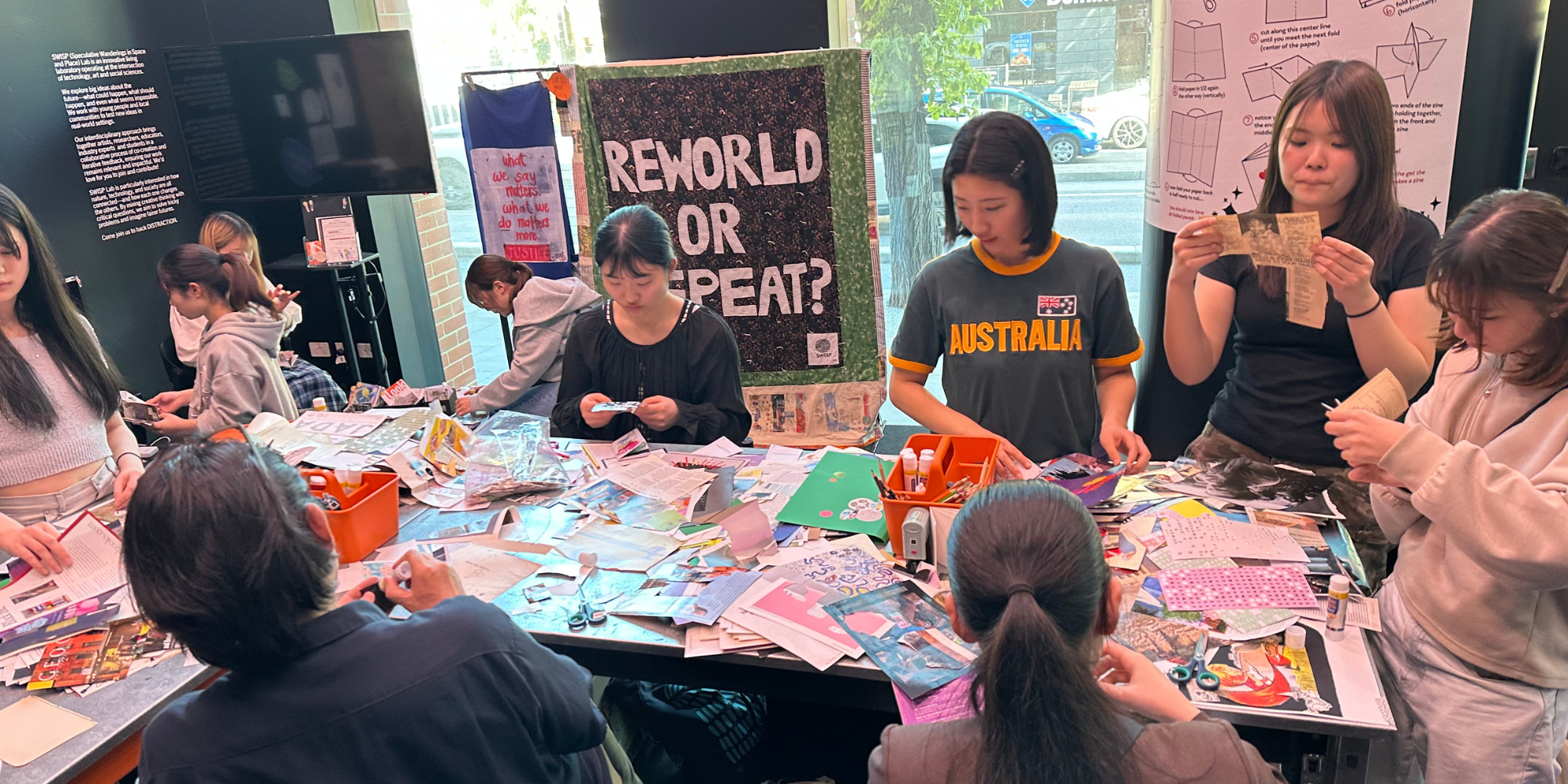 Participants in action creating their responses to the Living Lab experience
