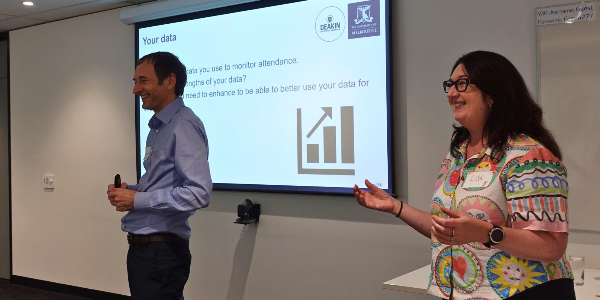 Professor Glenn Melvin and Associate Professor Lisa McKay Brown presenting findings
