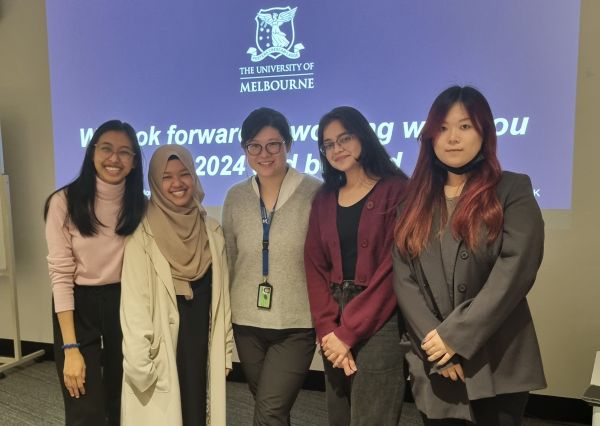 Lavanya poses with four of her classmates in the Master of Education.