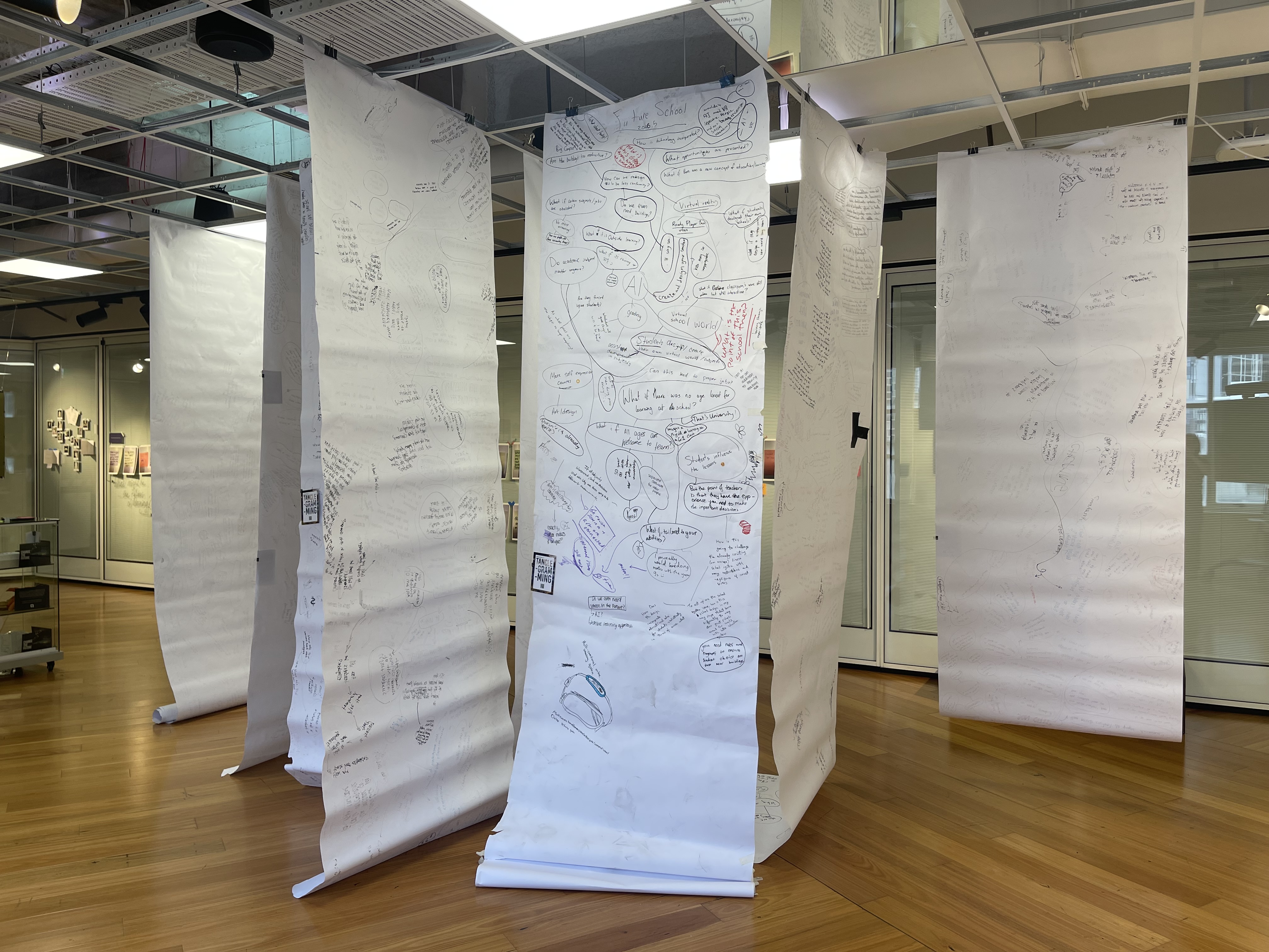 Futures of Learning 2024 Tanglegrams hung in the studiofive space in Kwong Lee Dow. Image: Supplied. Futures of Learning 2024 Tanglegrams hung in the studiofive space in Kwong Lee Dow. Image: Supplied.