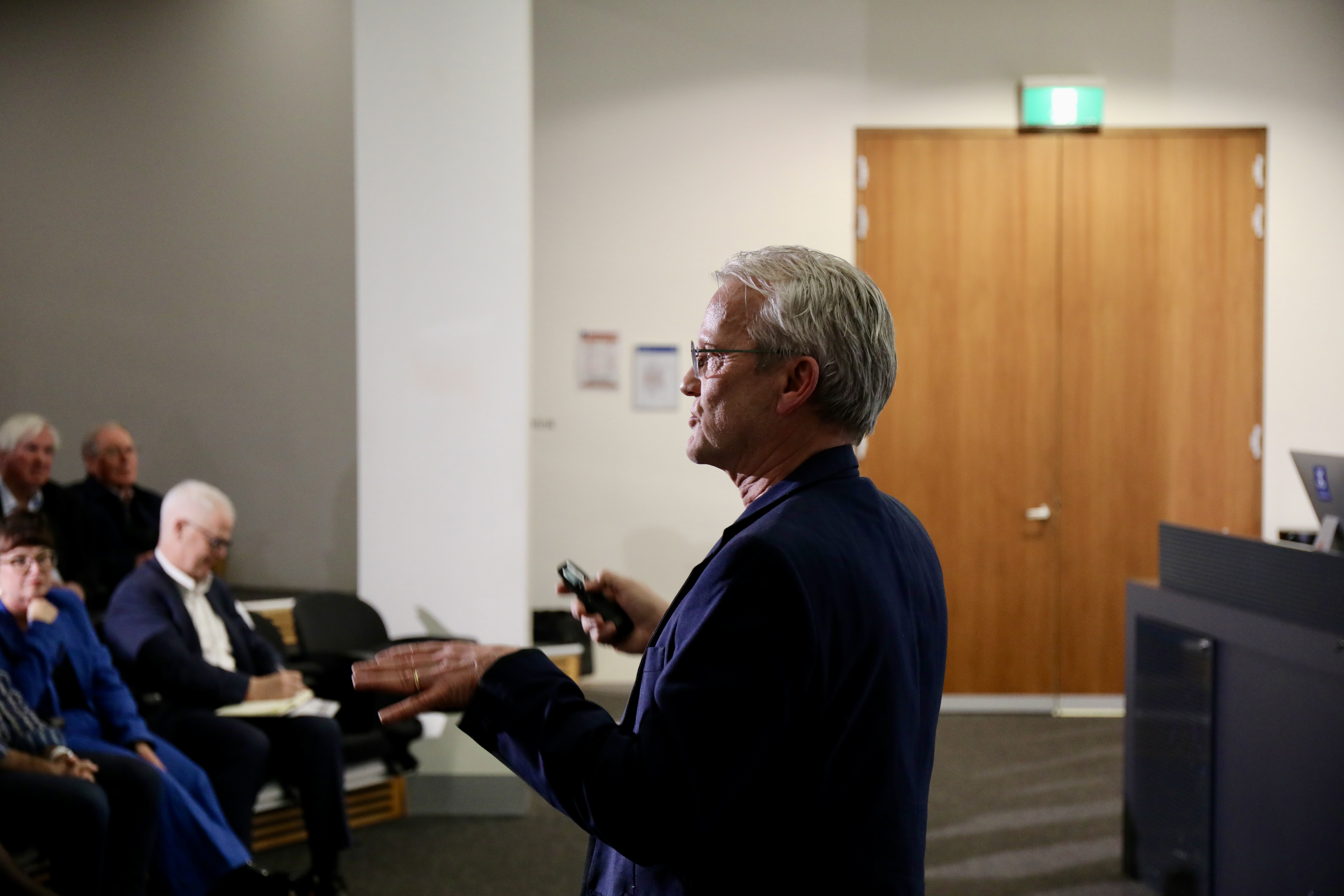 Professor Pasi Sahlberg presenting the fourth Dean's Lecture Series 2024. Picture: Genevieve Siggins.