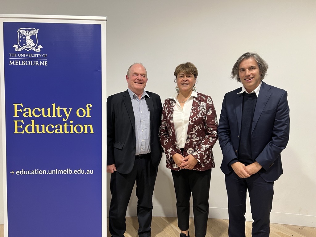 From left to right: Angus Grimwade, Patron Head of the Russell and Mab Grimwade Miegunyah Fund; Professor Jan Hare, Dean of Education at the University of British Columbia; and Professor Marek Tesar, Dean of the Faculty of Education, University of Melbourne.