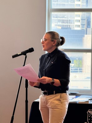 Emily Rochette speaking at the opening of the Native Plant Garden