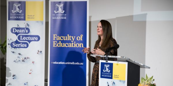 Jennifer Buckingham at the podium delivering the Dean's Lecture